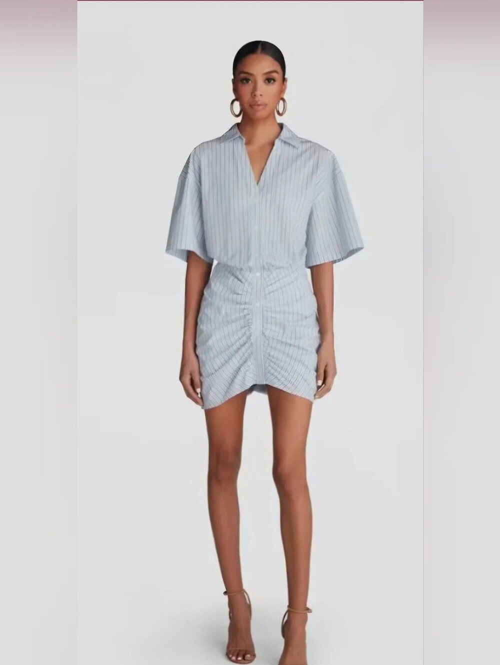 Striped Blue Shirt Dress with Ruched Skirt